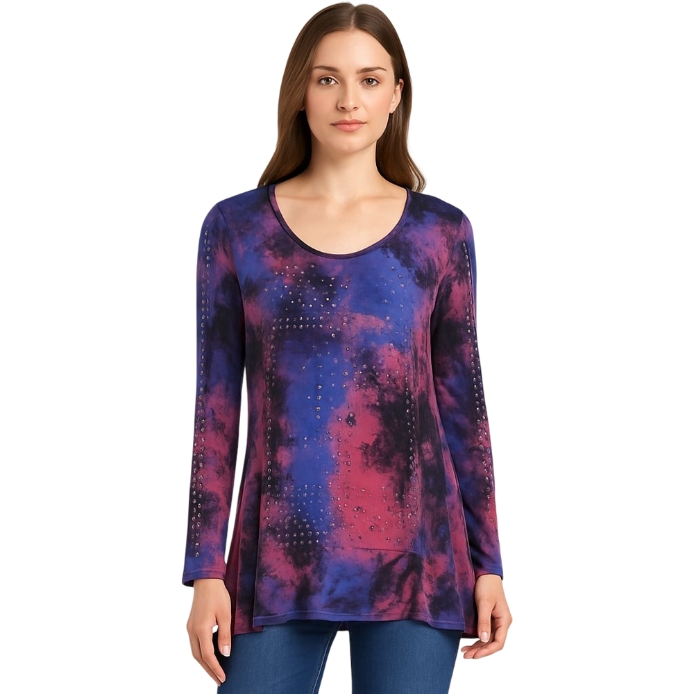 VOCAL Tunic Top Womens Small Purple Blue Pink Tie Dye Studded Boho USA Fairy Y2K